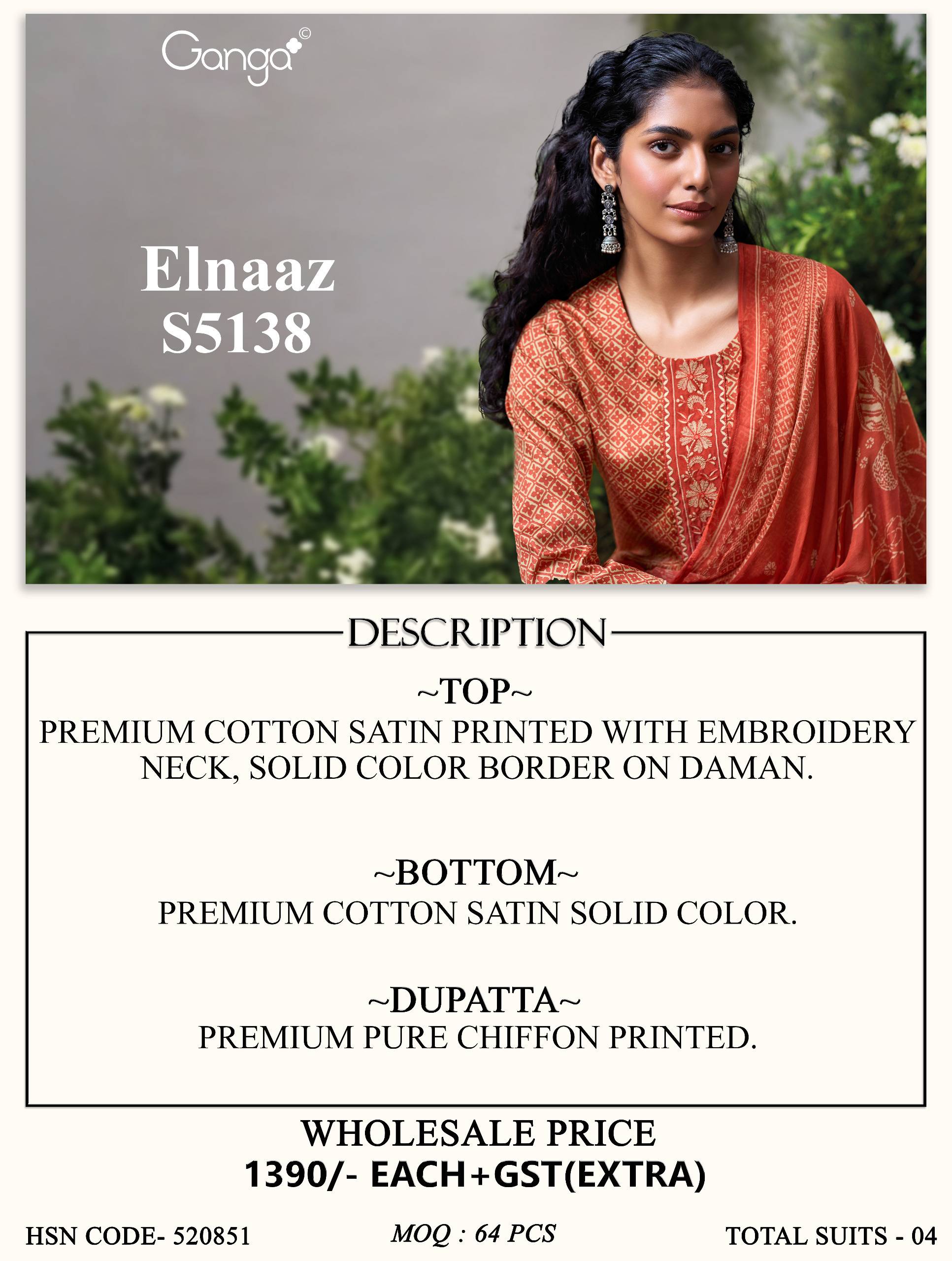 ELNAAZ 5138 SERIES BY GANGA FASHION Beautiful Colourful COTTON SATIN Dresses At Wholesale Price